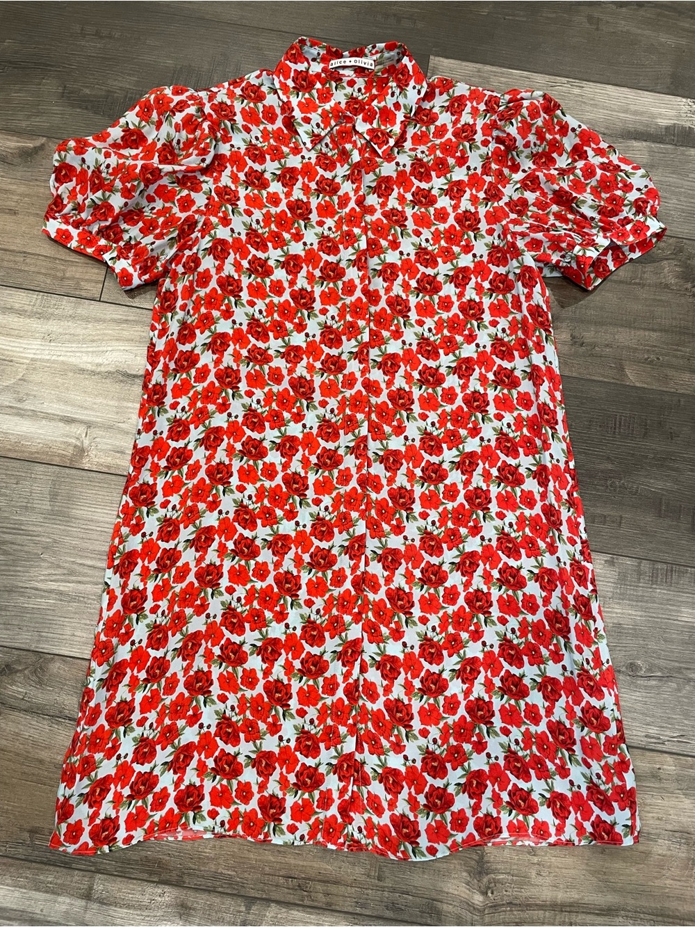 Alice + Olivia Jem Puff Sleeve Floral Mini Dress Red Cupro Size M